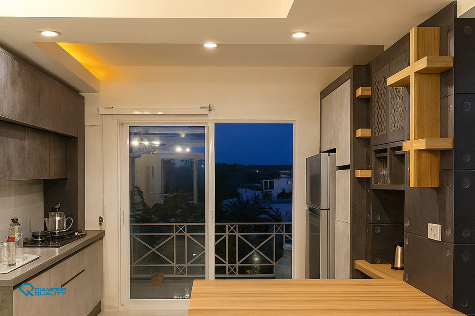 Overhead task lighting on central kitchen island.