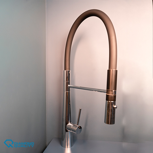 chrome kitchen faucet with flexible hose