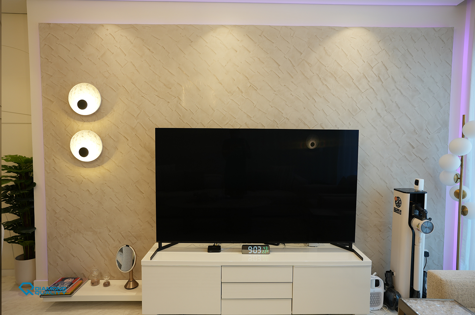 boho apartment renovation in Dubai tv wall