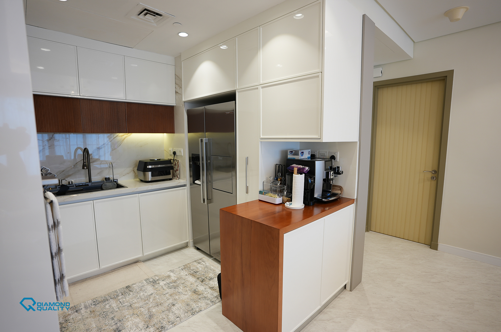 boho apartment renovation in Dubai kitchen storage solutions