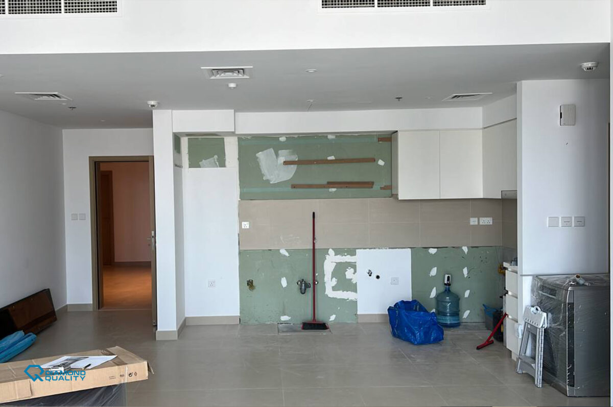 Pre-renovation apartment view at Creek Harbour before High End Modern Apartment Renovation Dubai