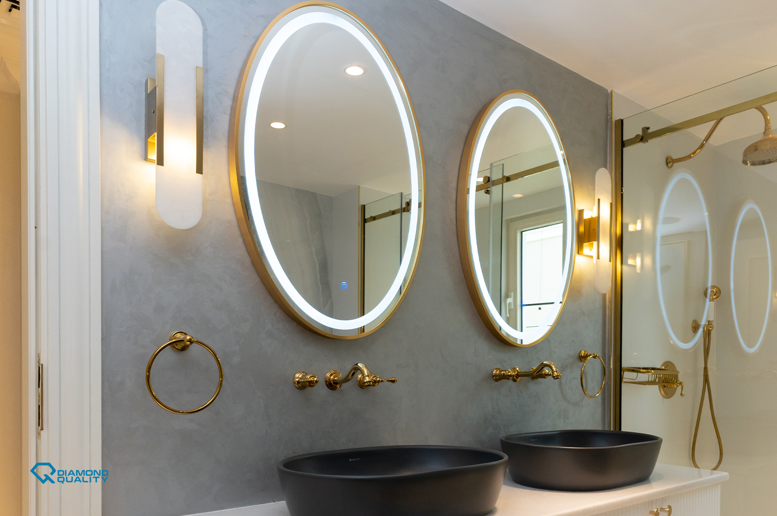 Elegant bedroom corner with soft lighting, neutral tones, and luxury fabric details in Dubai villa