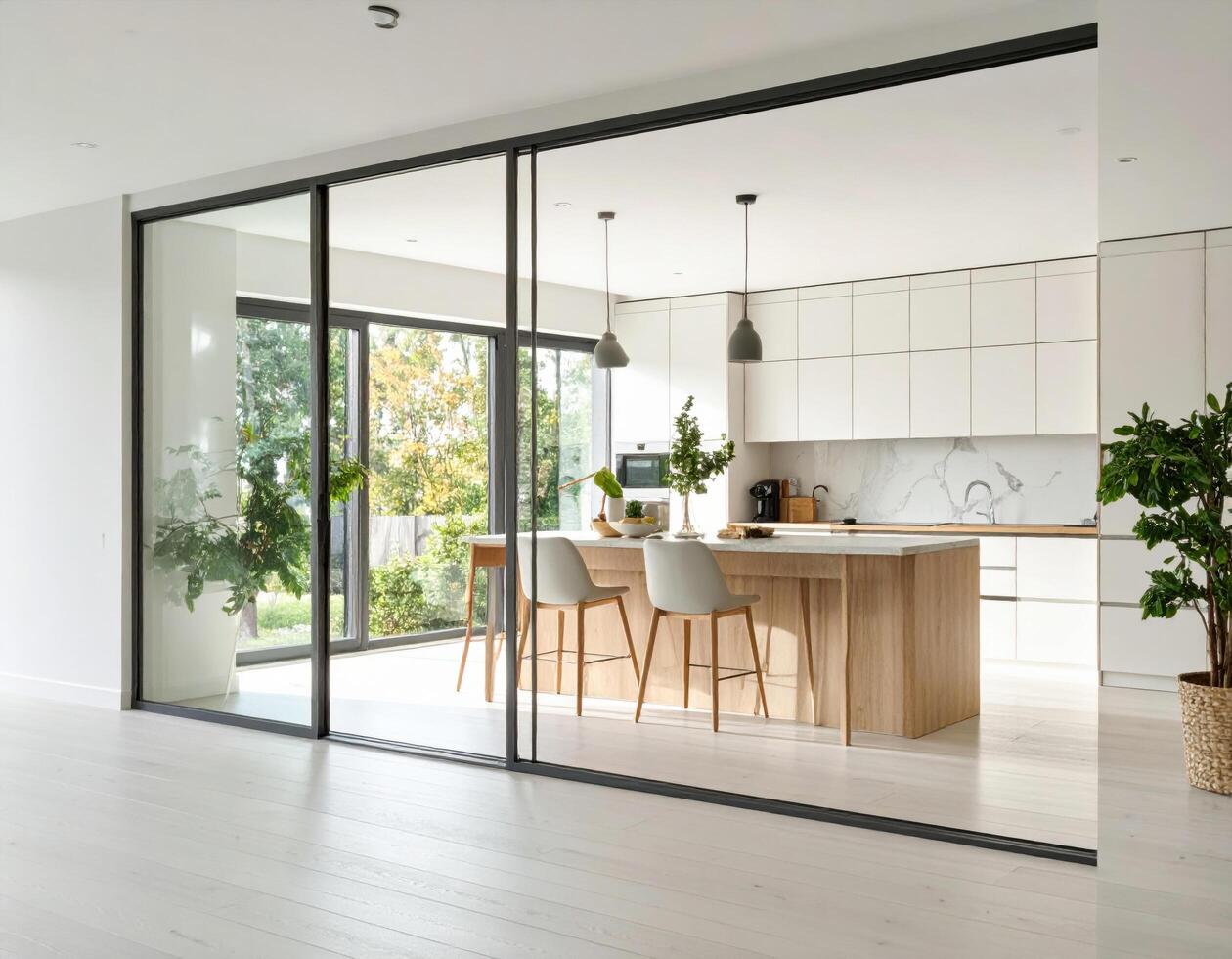 Modern kitchen design featuring minimalist aesthetics, clean lines ...